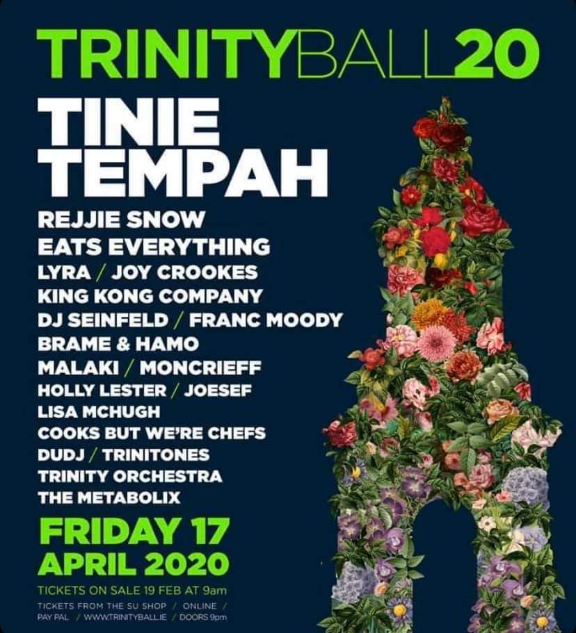 Tinie Tempah to headline Trinity Ball as lineup announced early