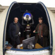 Joe McCauley and Alice Gogarty stand inside the Monck Observatory